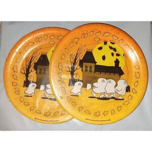 Lot of 2 1983 Vintage "Forget me not" Halloween Fall Ghost dessert plates  NOS